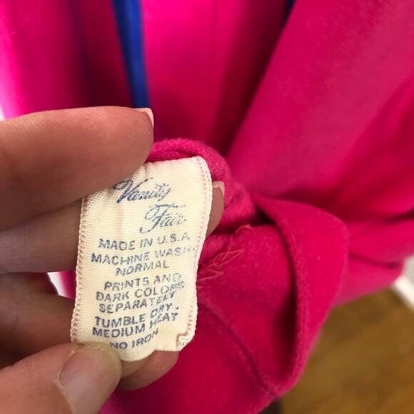 VTG Vanity Fair Velour Full Length Robe House Coat Pink Half Zip Granny 70s 8 M - Picture 10 of 11